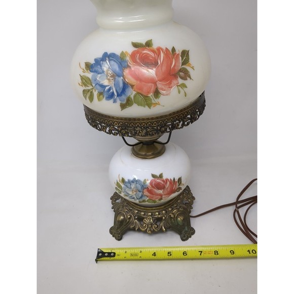 Gone With The Wind Floral Roses Globe Hurricane Table Lamp Milk Glass As-Is VTG - Picture 3 of 12